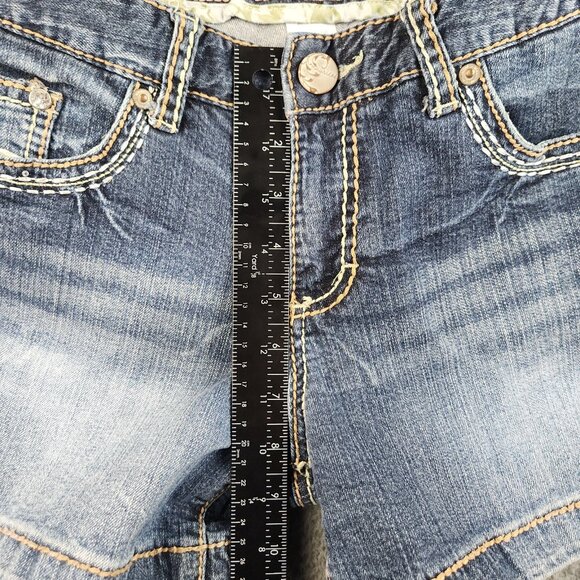 Y2K Women's Denim Micro Mini Shorts Size 5/6 Festival Booty Low Rise Embellished - Picture 7 of 10